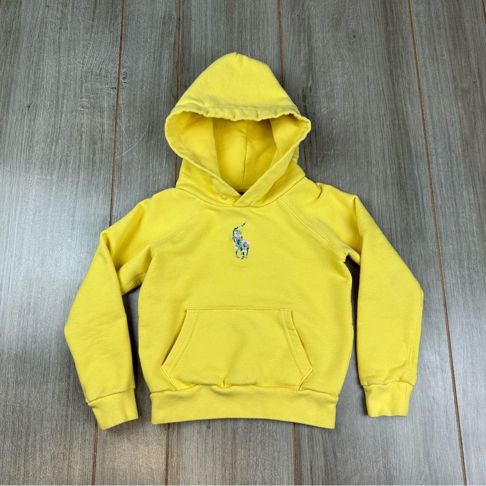 Polo Ralph Lauren Hoodie Girls 6x Big Pony Floral Pullover Yellow